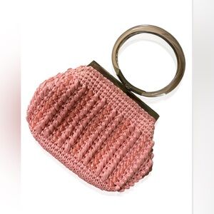 Pink Woven Clutch with Metal Handle